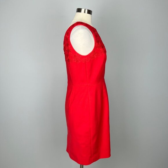 Tahari Womens Petite Red Sleeveless Sheath Dress Embroidered Neck size 10P - Picture 5 of 11